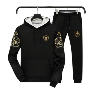 Royal Crest Black Printed Hoodie Track Suit for Men | Luxury Winter Fleece Track Suit