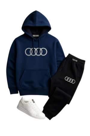 Contrast Blue Audi Printed Hoodie Track Suit for Men | Premium Fleece Winter Wear