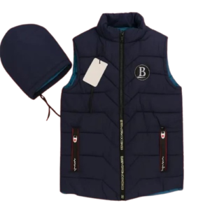 Men’s Parachute Sleeveless Jacket – Printed Hooded Blue Jacket for Men