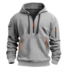 Men’s Winter Casual Sports Hoodie Pullover with Multi-Zip Pockets