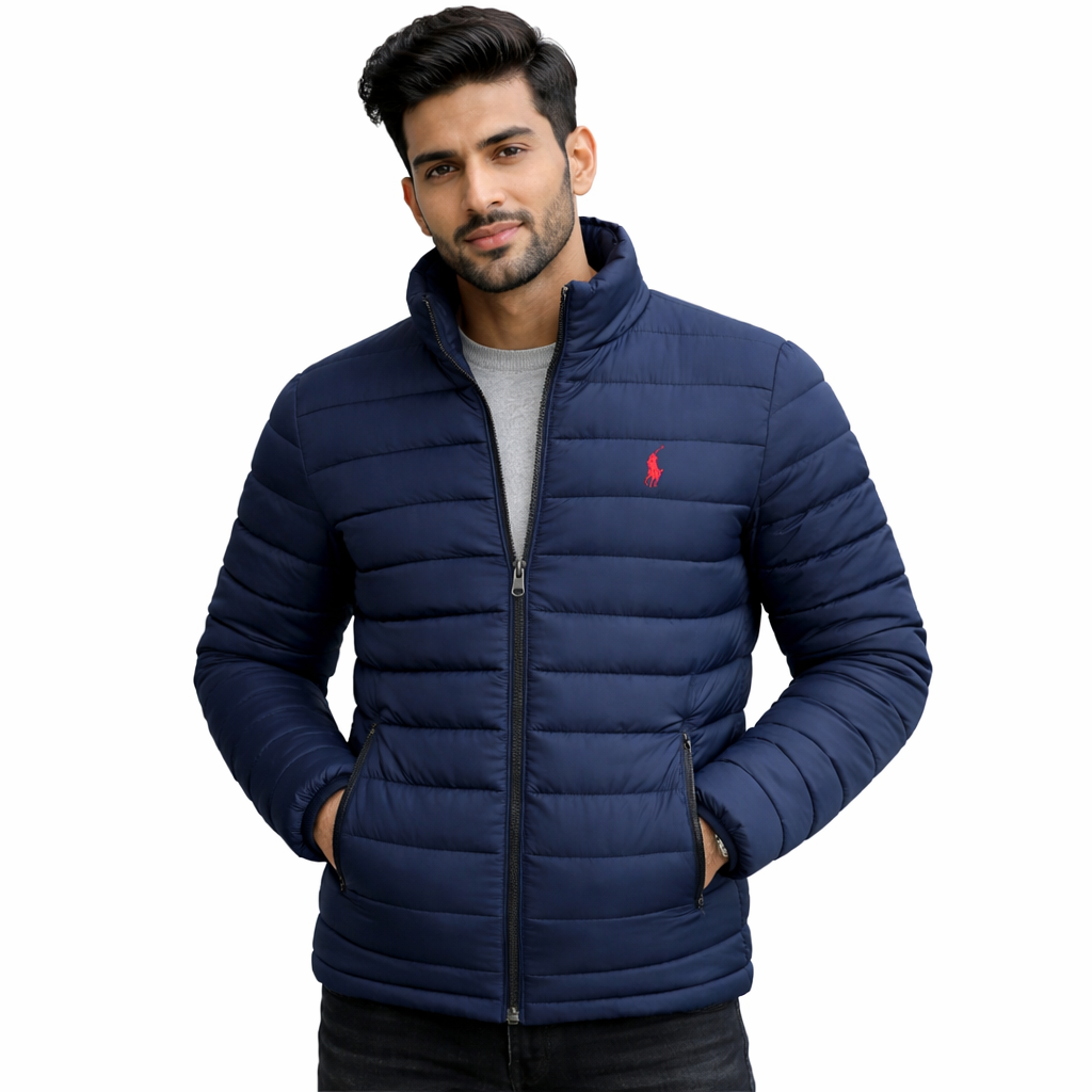 Men’s Polyester Embroidered Puffer Jacket – Winter Ban Collar Jacket - Image 3