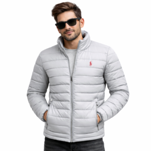 Men’s Polyester Embroidered Puffer Jacket – Winter Ban Collar Jacket